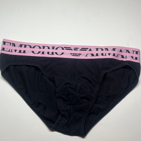 Emporio Armani Black Briefs with Pink Logo - Picture 1 of 1